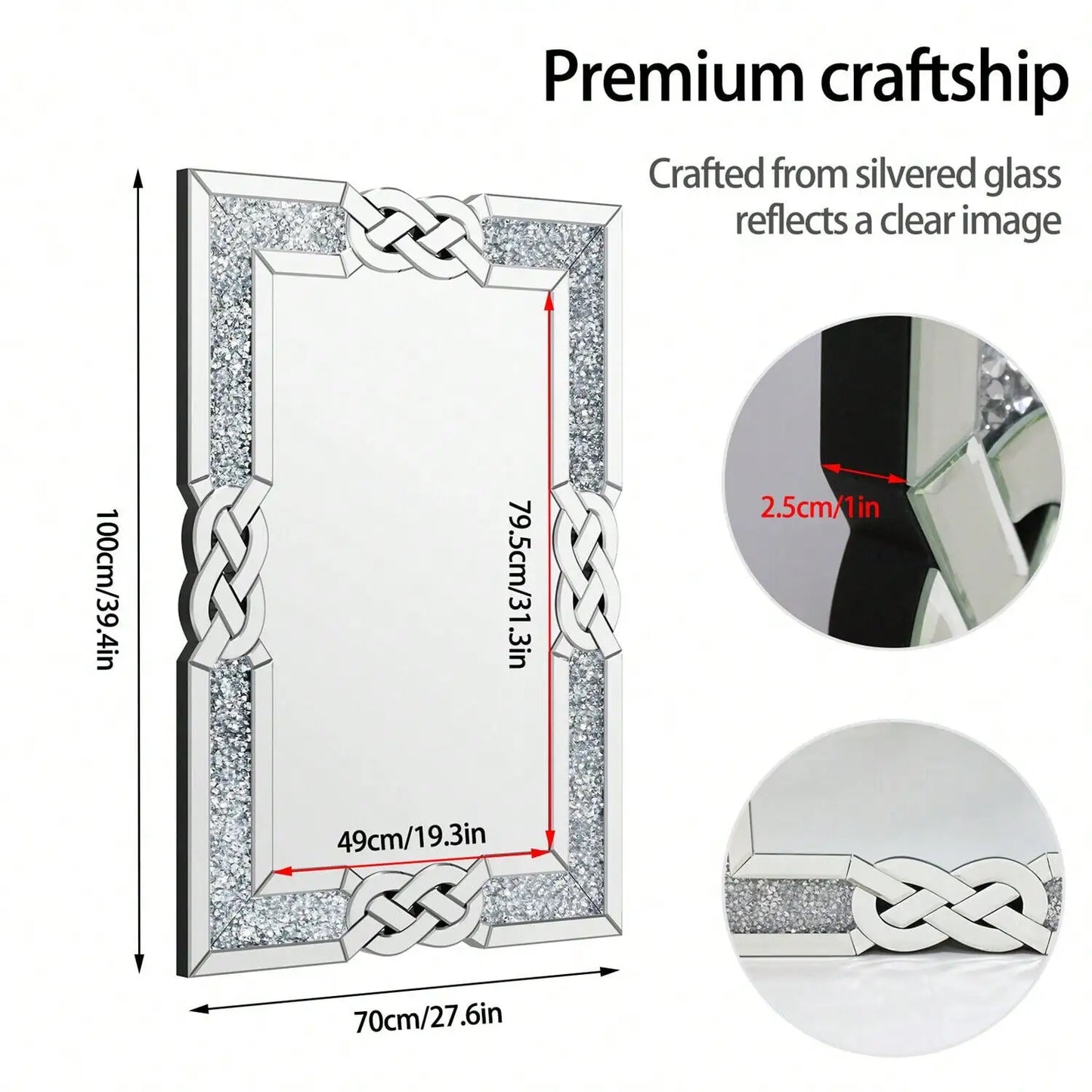 Sparkling Crystal Crush Diamond Accent Mirror for Wall Decorative Silver Mirrors