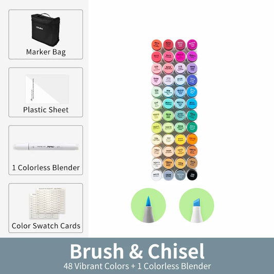 Ohuhu Honolulu 48 Colors Marker Pen Set Alcohol Art Markers Refillable Dual Tips Sketching Drawing Manga School Art Supplies