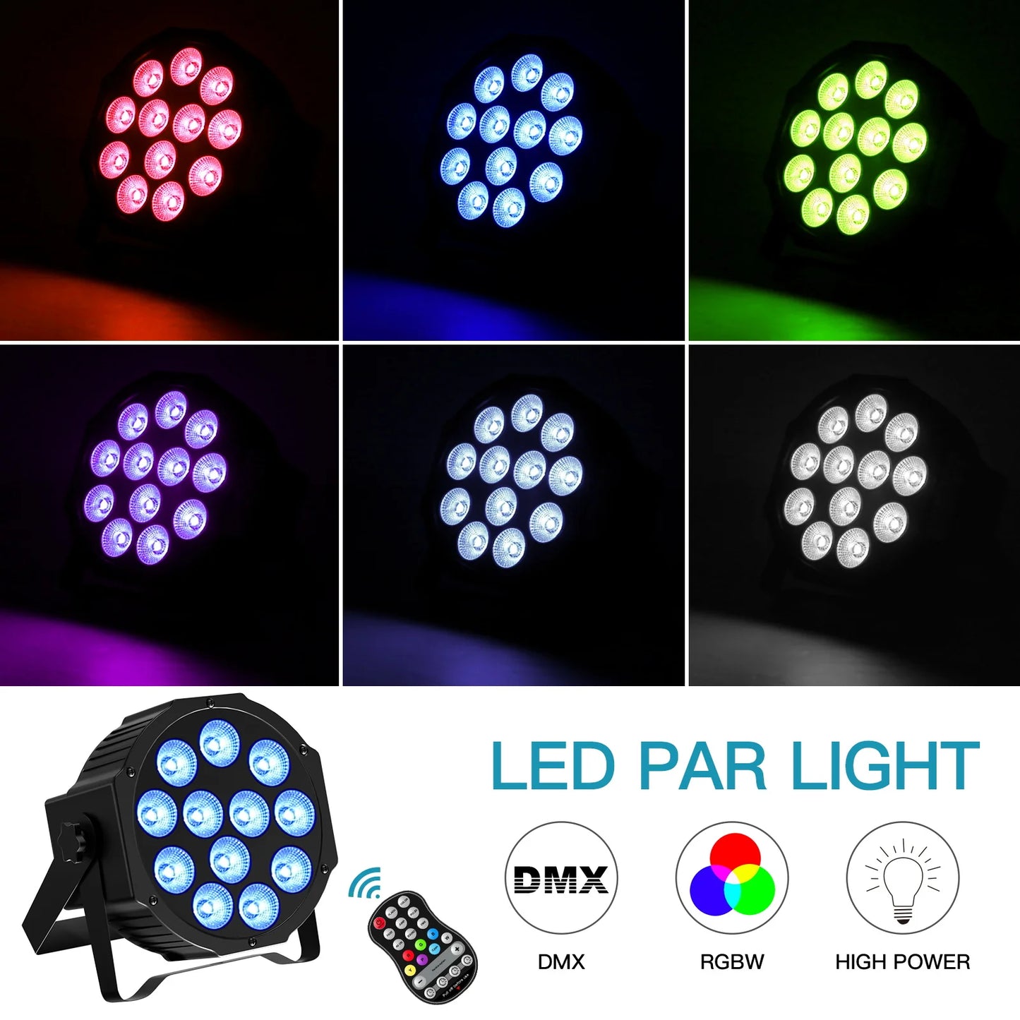 Fieryzeal 4PCS Battery LED Par Light RGBW Stage Flat Strobe Light Par Light DMX512 Effect Stage Light for DJ Disco Party Wedding