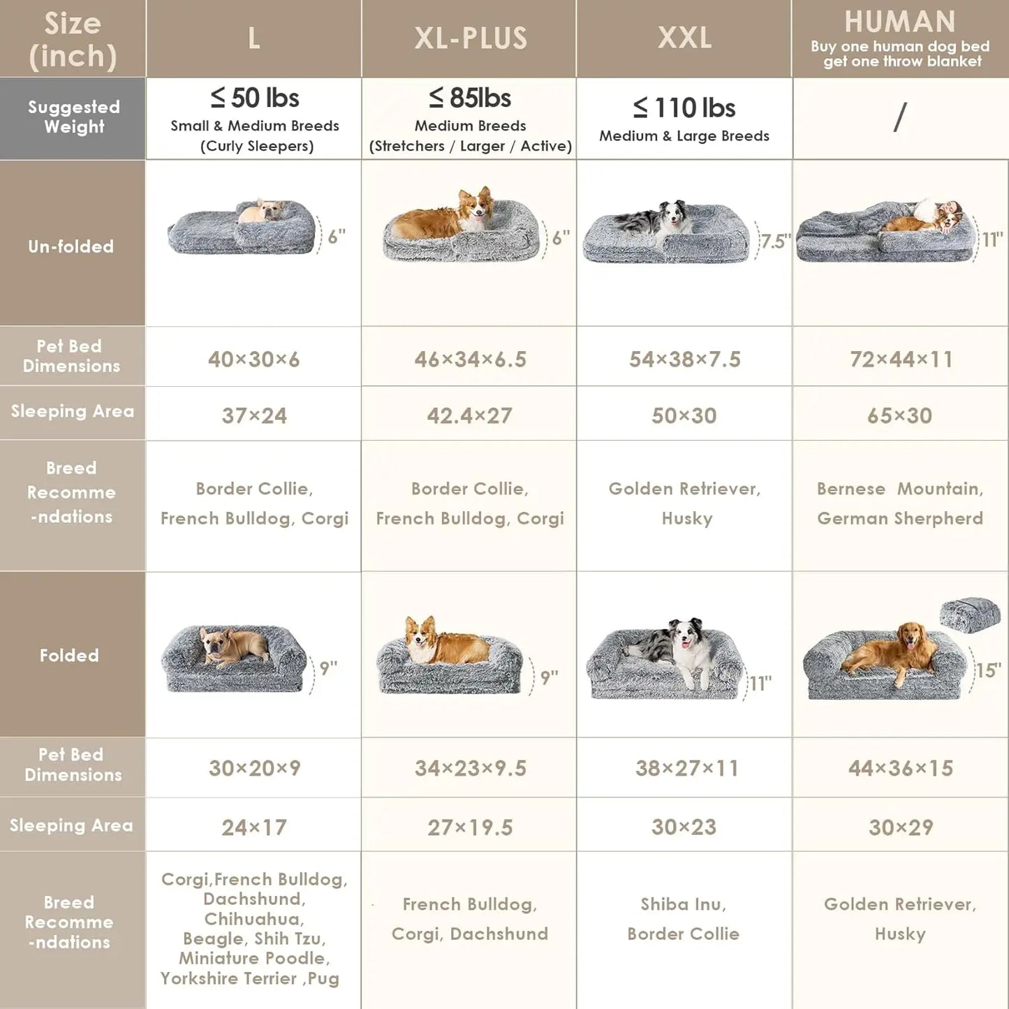 Foldable Human Dog Bed With Orthopedic Memory Foam Waterproof Cover