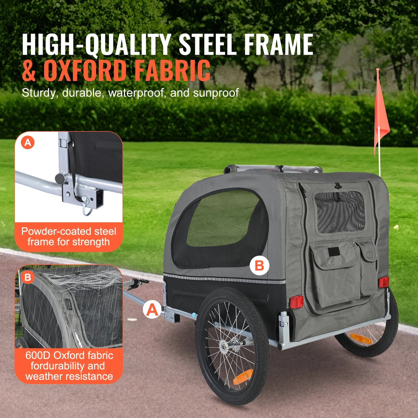 SucceBuy 88lbs Dog Bike Trailer Pet Cart Bicycle Carrier with Wheels Coupler Reflectors Flag Collapsible to Store for Dogs
