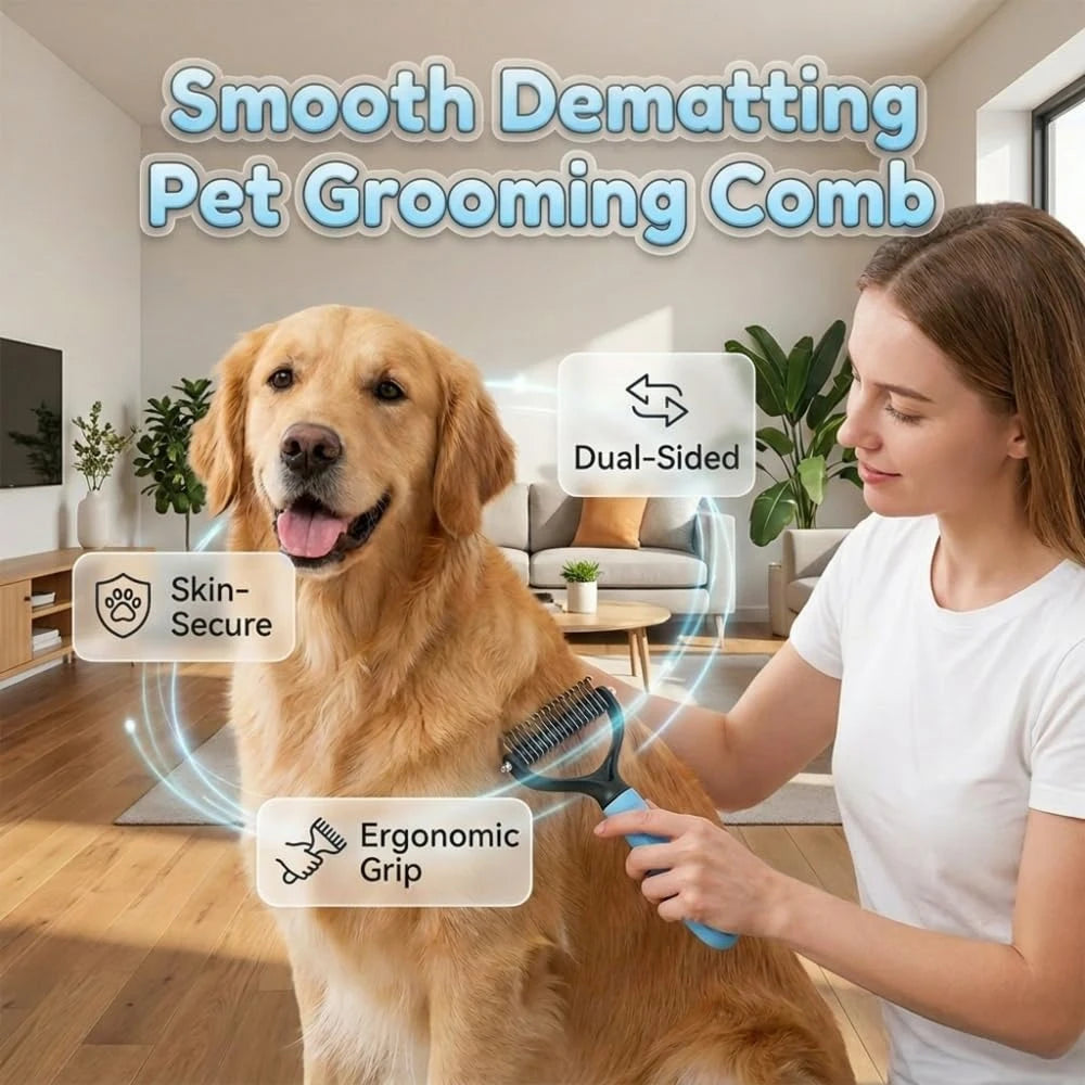 2-in-1 Dog Cat Dematting Comb, Must-Have Pet Grooming Tool Double-Sided Undercoat Rake Deshedding Brush, Pet Grooming Tool for Removing Tangles, Knots and Loose Fur