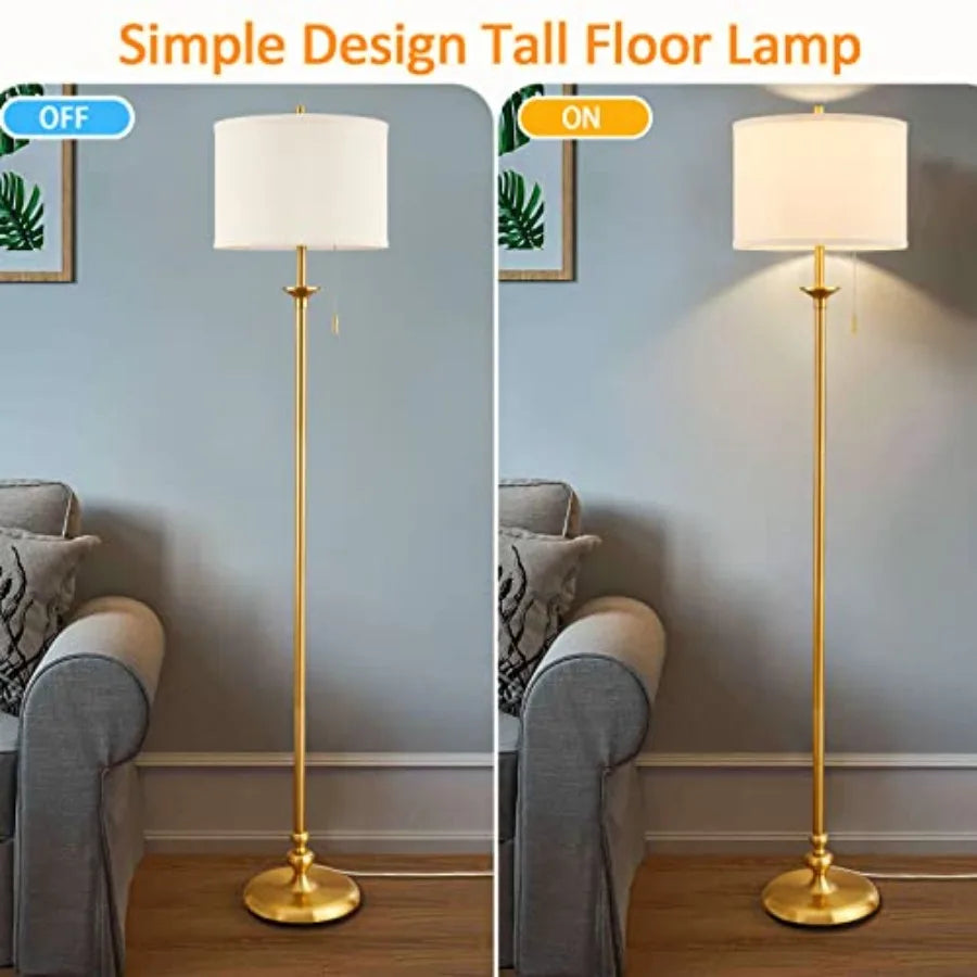 60" Floor Lamp, Standing Lamp for Living Room, Bedroom, Office and Dining Room - Tall Corner Floor Lamps with Pull Chain Switch