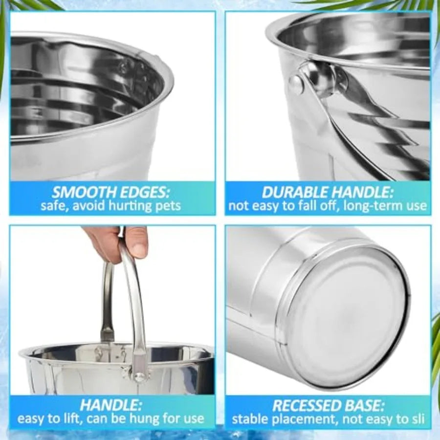 Pcs Stainless Steel Dog Water Bucket, Heavy Duty Stainless Steel Bucket Water Pails for Dogs Pets, for Kennels Farms Fences Cag