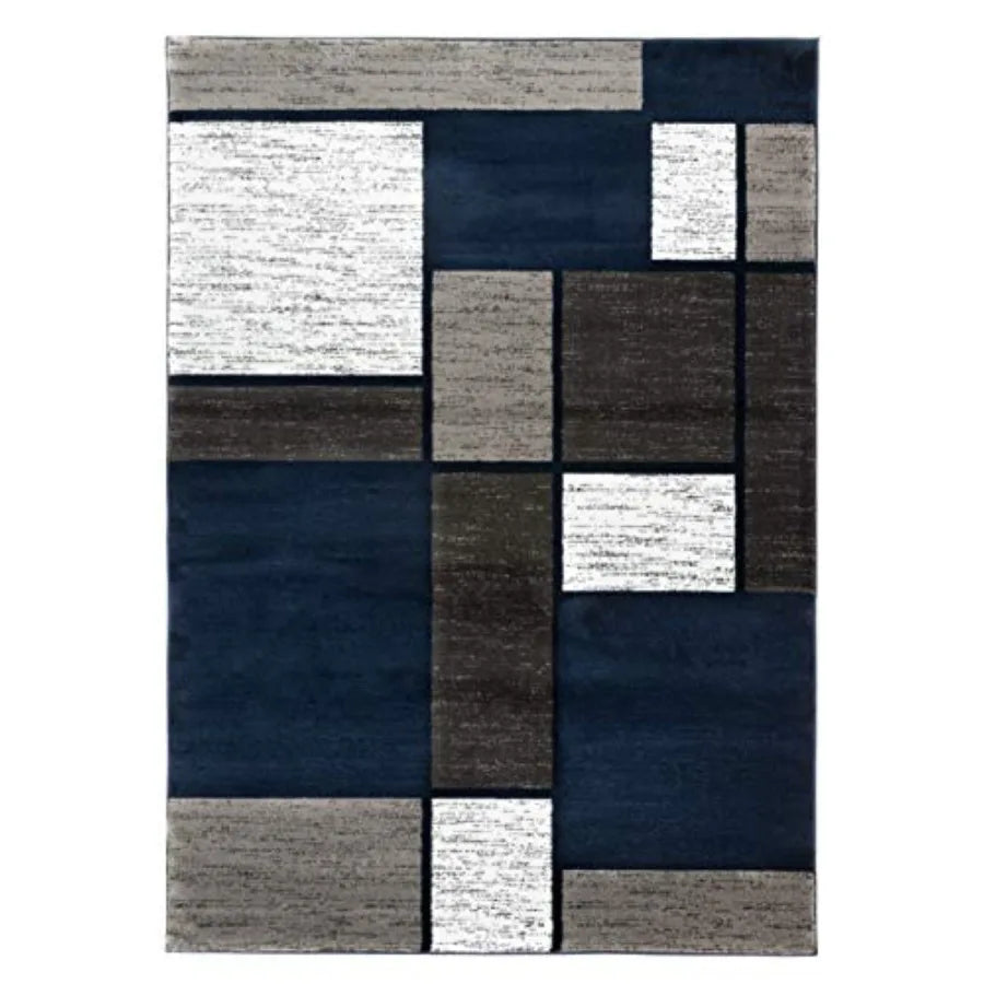 Modern Geometric Boxes Navy Area Rug for Living Room Bedroom Dining Room, Non-Shedding Carpet, 5'3 x 7'3, Polyester