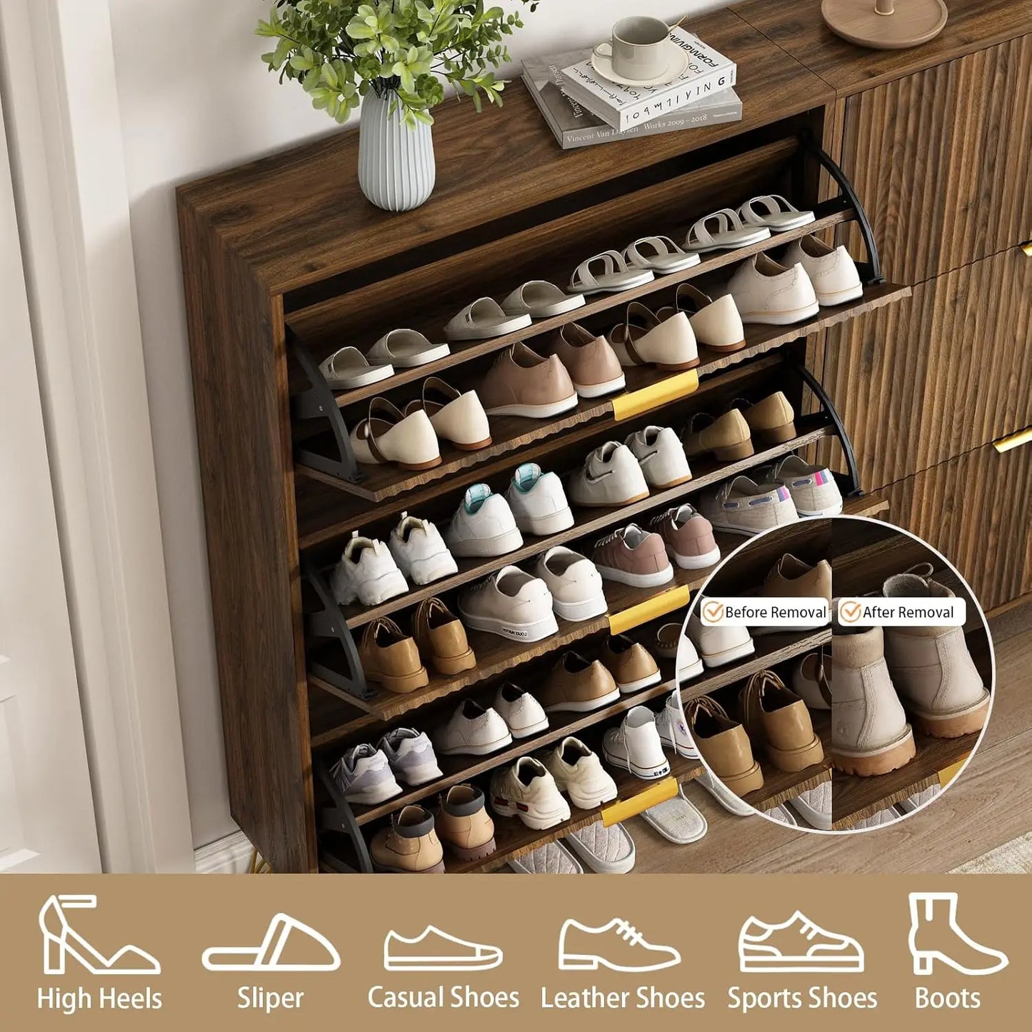 Shoe Cabinet With 3 Flip Drawers Slim Entryway Storage