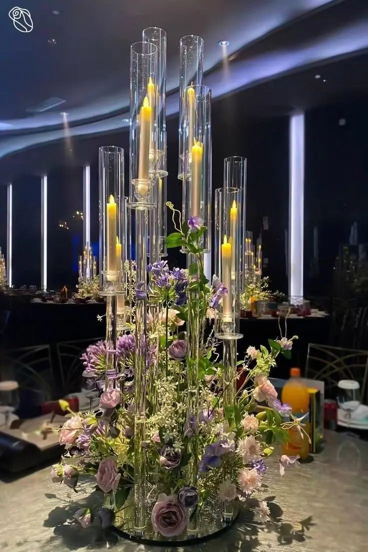 4PCS 8 Arms Clear Candelabra Candle Holder for Wedding Decorations Arcylic Candlestick Holder with Shade for Table Dinner Party