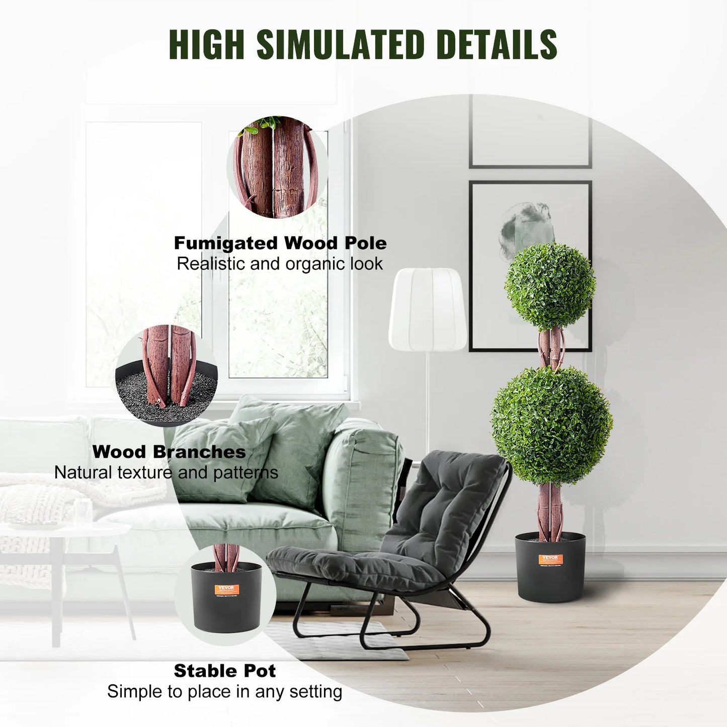 SucceBuy Artificial Boxwood Topiary Tree Faux Plant w/ Extra Leaves Pot Small Decoration UV Rated Set for Home Decor Indoor