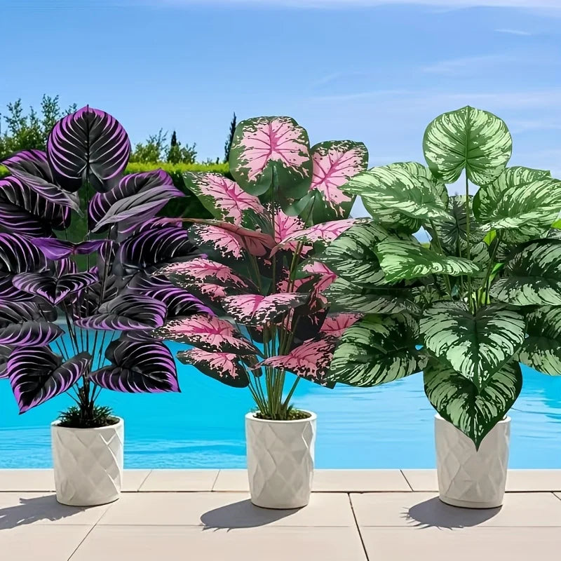 3pcs 60cm  Large Artificial Green Plant Set Garden Decoration 36 Leaves Simulated Bonsai Potted Decor Home Room Party Wedding