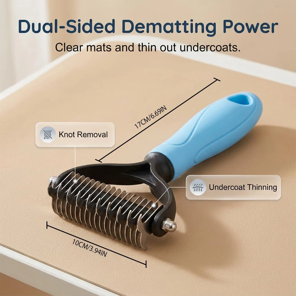 2-in-1 Dog Cat Dematting Comb, Must-Have Pet Grooming Tool Double-Sided Undercoat Rake Deshedding Brush, Pet Grooming Tool for Removing Tangles, Knots and Loose Fur