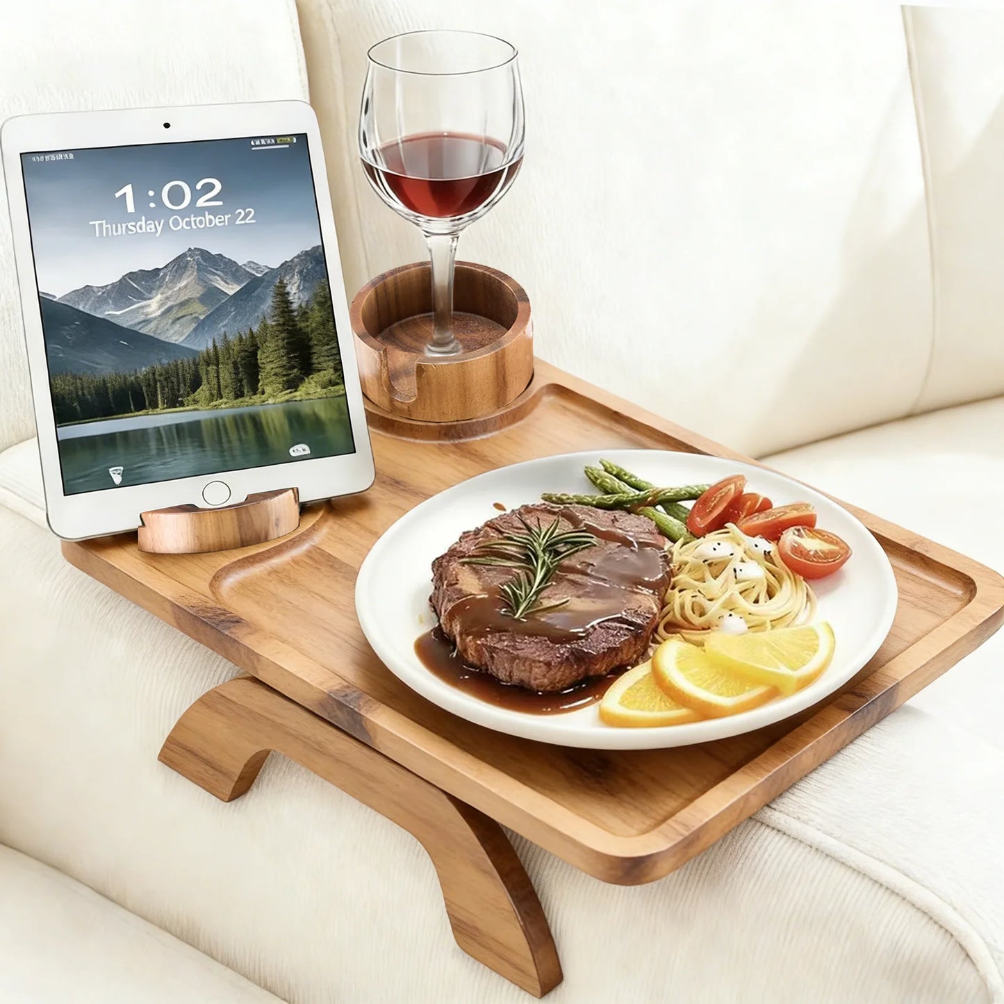 JHK Foldable 3 In 1 Clip Sofa Armrest Tray with 360° Rotating Phone Holde Couch Cup Holder Tray Anti-Slip Couch Arm Table for Drink Snacks