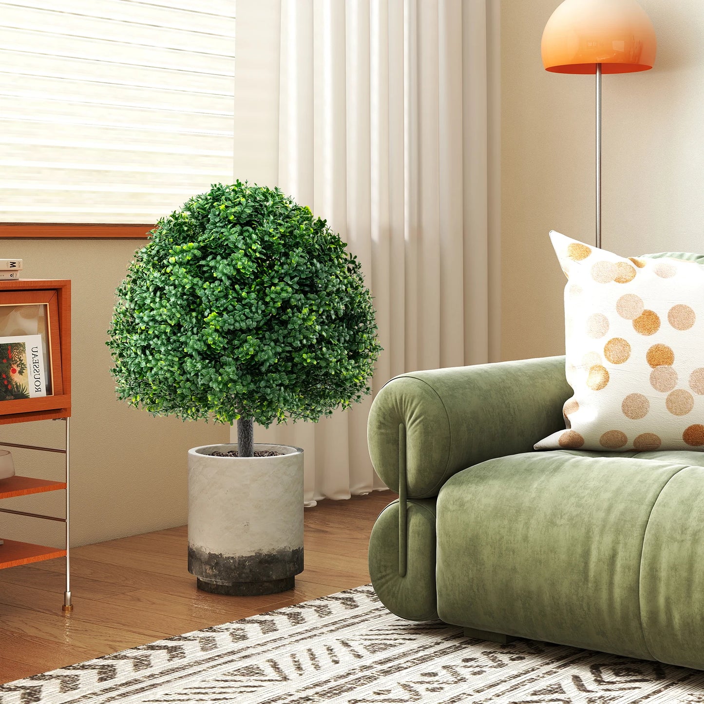 2PCS 28" Artificial Boxwood Topiary Ball Tree Set w/ Ground Spike Sun-Protective