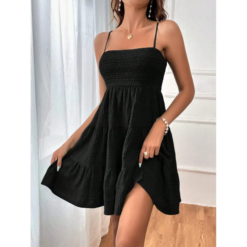 Tiered Swing Mini Dress Casual Floral Women Dress Spaghetti Strap Smocked Bust Ruffled Hem Beach Summer Vacation Outfit