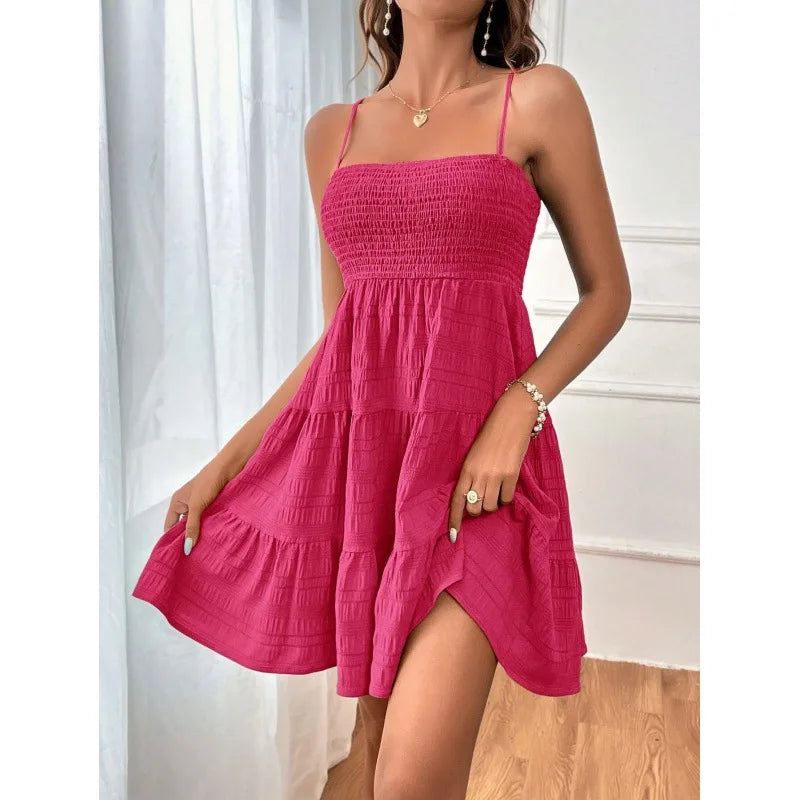 Tiered Swing Mini Dress Casual Floral Women Dress Spaghetti Strap Smocked Bust Ruffled Hem Beach Summer Vacation Outfit