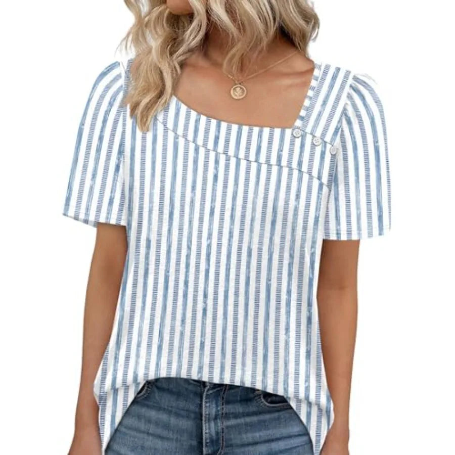 Womens Summer Tops Short Sleeve Shirts Square Neck Spring Outfits 2026 Fashion Clothing Blouses
