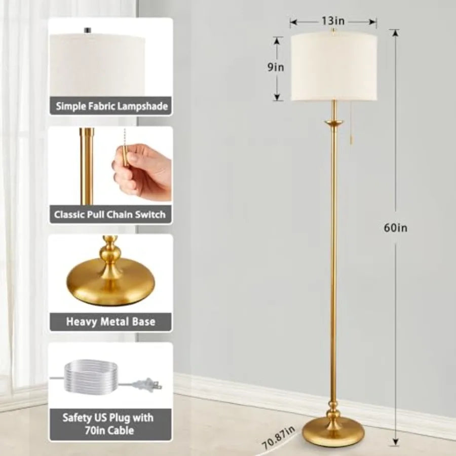 60" Floor Lamp, Standing Lamp for Living Room, Bedroom, Office and Dining Room - Tall Corner Floor Lamps with Pull Chain Switch