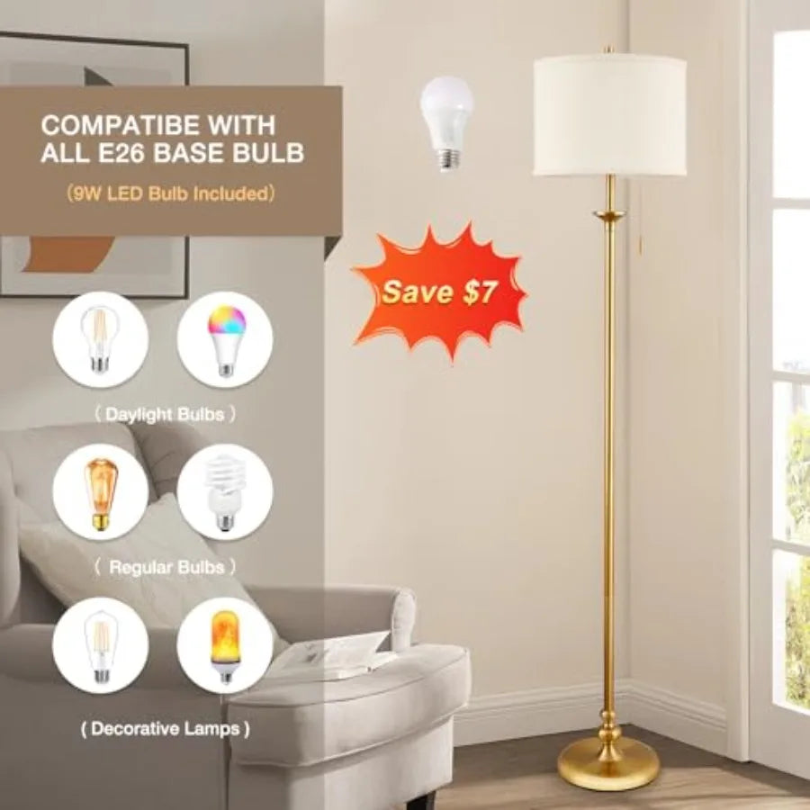 60" Floor Lamp, Standing Lamp for Living Room, Bedroom, Office and Dining Room - Tall Corner Floor Lamps with Pull Chain Switch