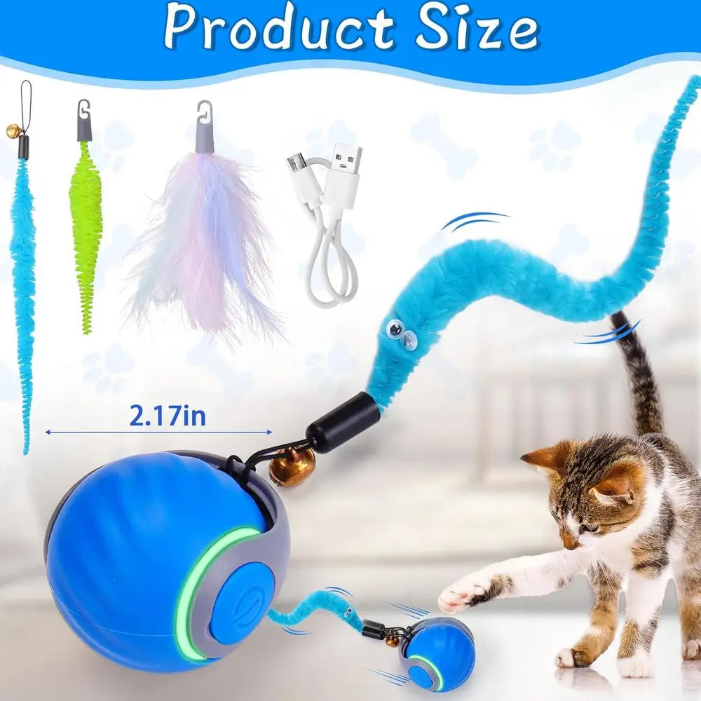Interactive Cat Toy Ball - Automatic Interactive Cat Toys for Indoor Cats with 3 Tails, 2 Speeds Rechargeable Cat Enrichment Toy
