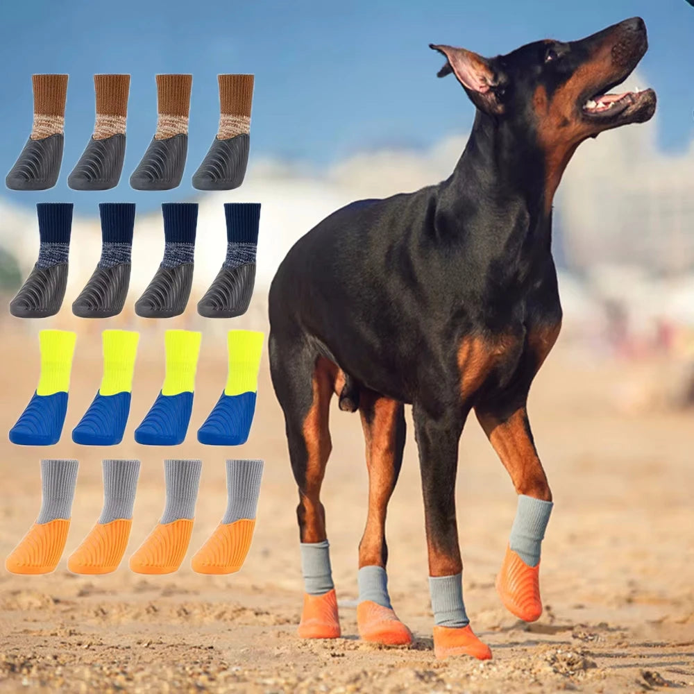 4Pcs Outdoor Pet Dog Boots Dog Shoes Paw Protector Comfortable Waterproof Shoes Anti-slip Boots For Small Medium Large Dogs Cats