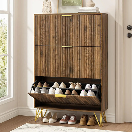 Shoe Cabinet With 3 Flip Drawers Slim Entryway Storage