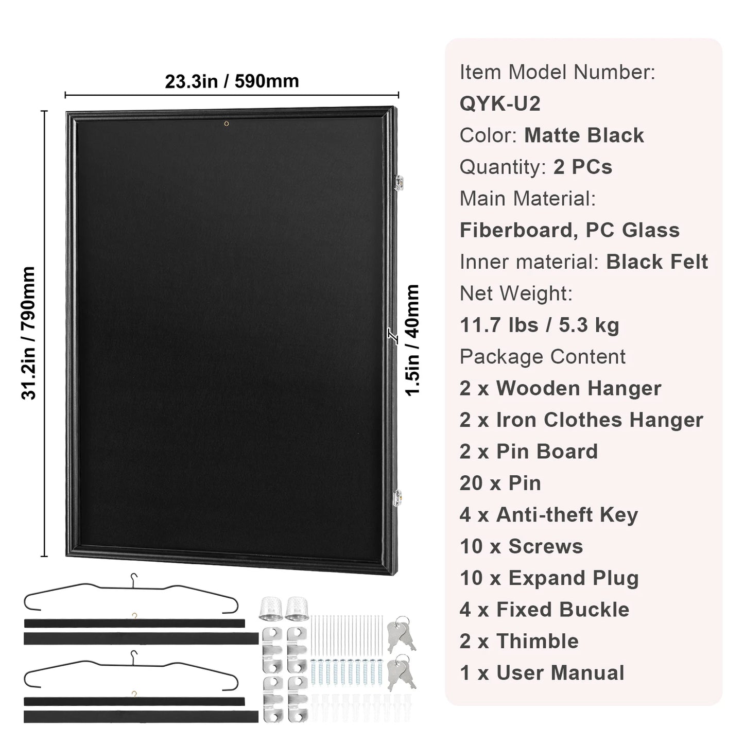 SucceBuy Jersey Display / Sports Card Display Frame Case, Large Lockable Sport Shadow Box, 98% UV Protection PC Glass & Hangers