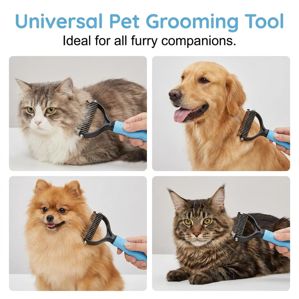 2-in-1 Dog Cat Dematting Comb, Must-Have Pet Grooming Tool Double-Sided Undercoat Rake Deshedding Brush, Pet Grooming Tool for Removing Tangles, Knots and Loose Fur