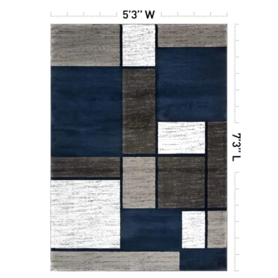 Modern Geometric Boxes Navy Area Rug for Living Room Bedroom Dining Room, Non-Shedding Carpet, 5'3 x 7'3, Polyester