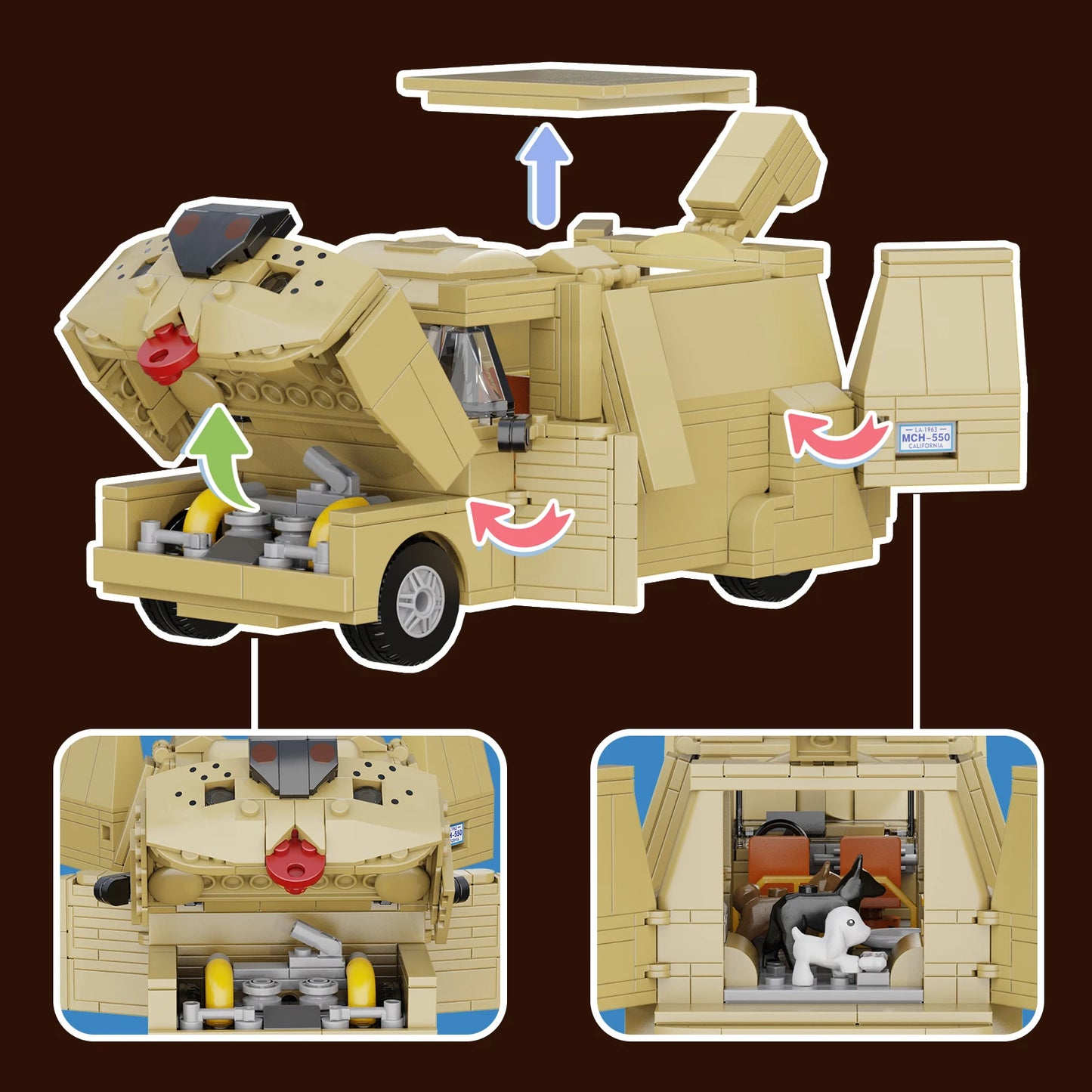 Funny Dog Van DIY Car Building Blocks Set Animal Vehicle Model Living Room Shelf Home Decoration Office Desk Decor Gifts for Fans