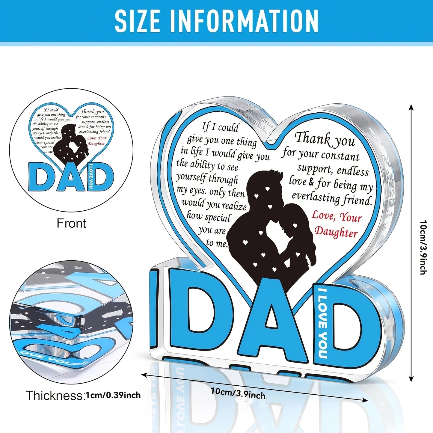 Dad Acrylic Plaque Gifts for Dad Christmas Gifts FromDaughter, Best Dad Ever Gifts, Father And Daughter Gifts,Birthday Dad Gifts