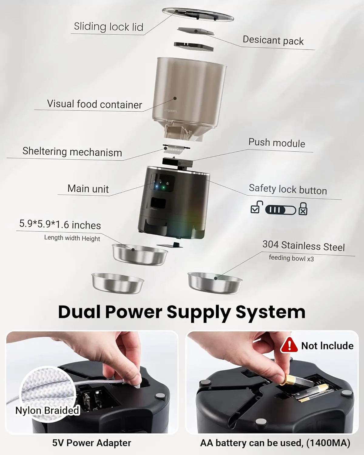 Smart WiFi Pet Feeder for 3 Cats, 6L Anti-Jam Food Dispenser with Desiccant, Automatic Dog Feeder Christmas Gift