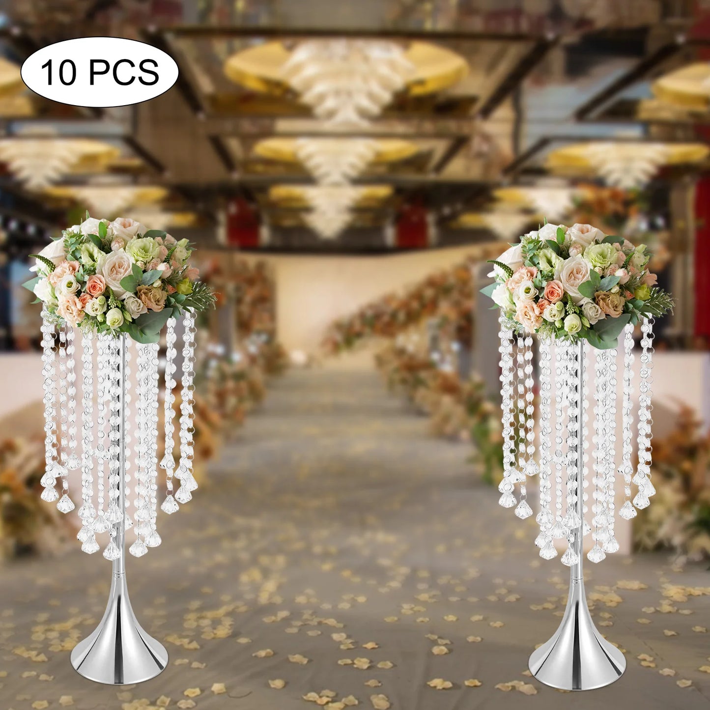 10Pcs Flower Stand Wedding Centerpieces Luxurious Acrylic Crystal Flower Arrangement Vase for Wedding Party Dinner Event Hotel