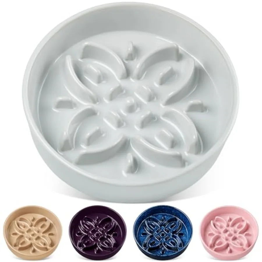 Ceramic Slow Feeder Dog Bowls Puzzle Dog Food Bowls with Floral Maze Anti -Slip Pet Food Dish for Large Breed 3 Cups