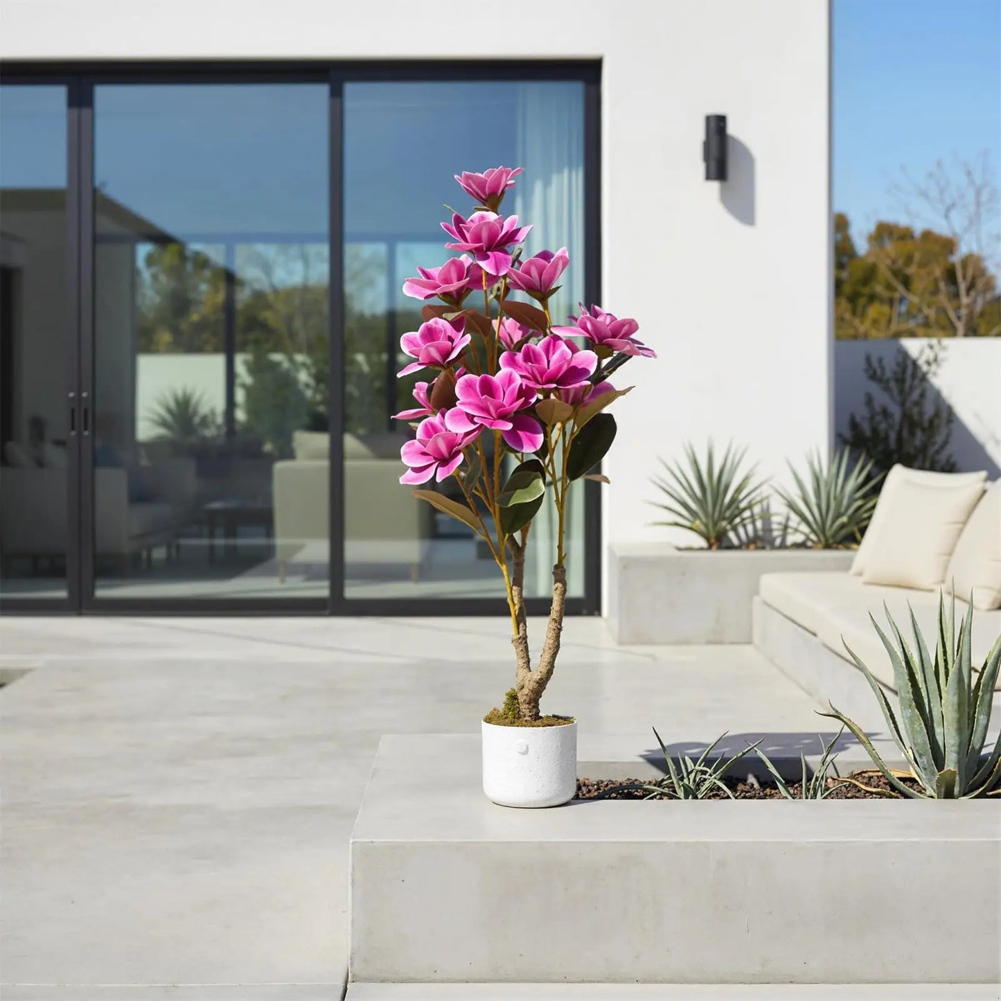 HiMISSCN Magnolia Tree In Planter Faux Floral Decor For Home