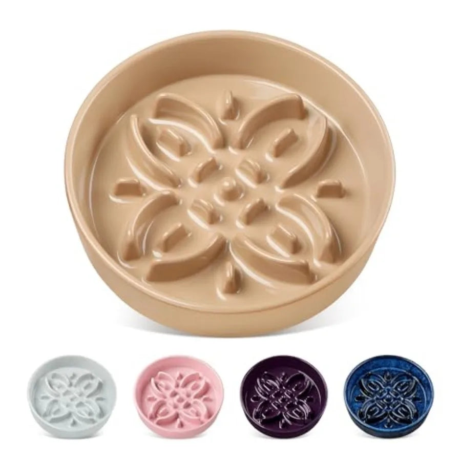 Ceramic Slow Feeder Dog Bowls Puzzle Dog Food Bowls with Floral Maze Anti -Slip Pet Food Dish for Large Breed 3 Cups