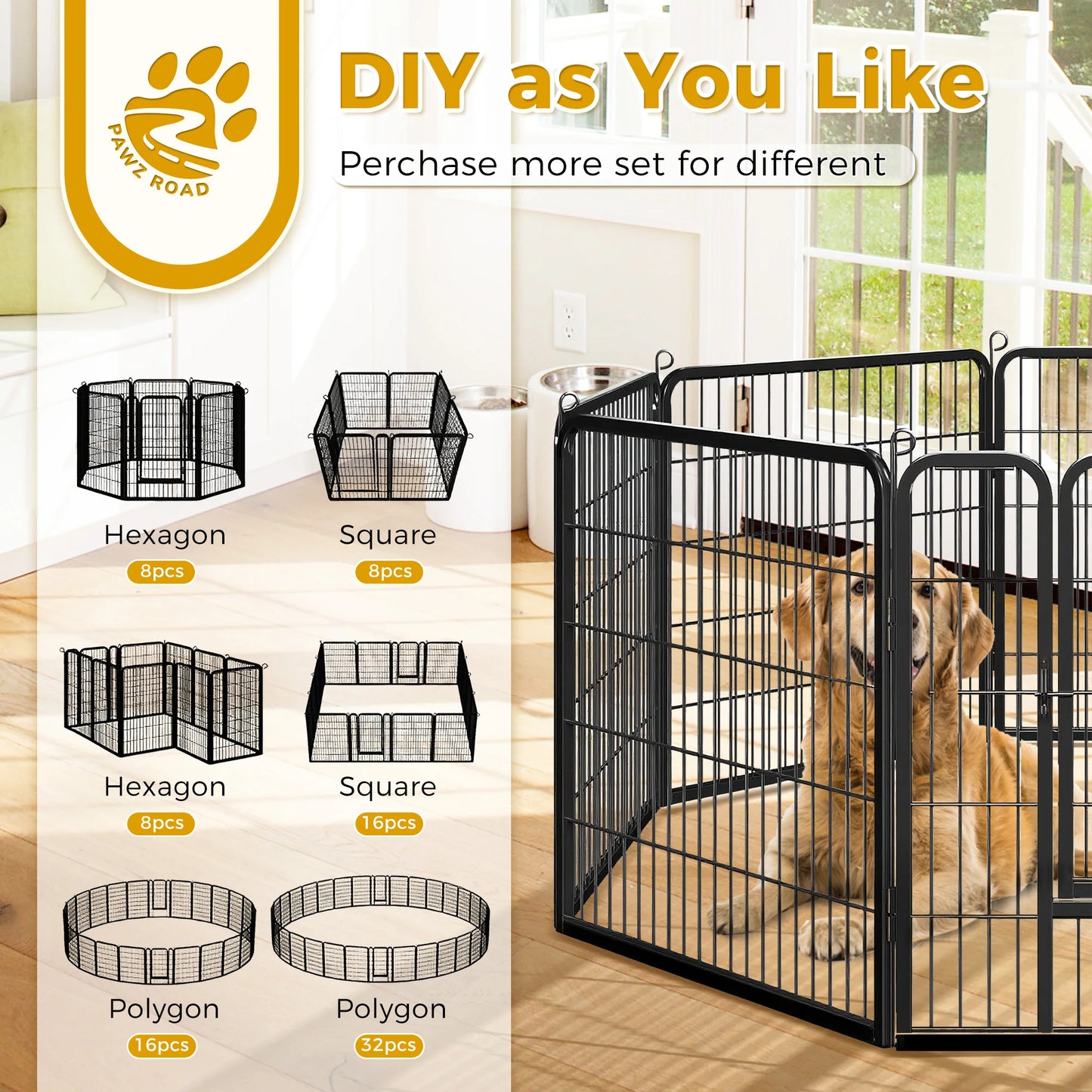 Dog Playpen With Door Foldable Metal Pet Fence Outdoor