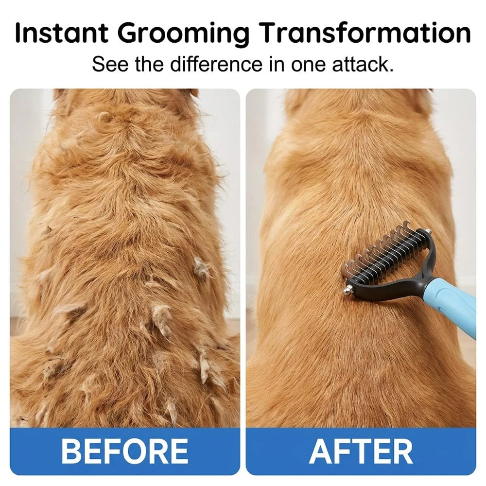 2-in-1 Dog Cat Dematting Comb, Must-Have Pet Grooming Tool Double-Sided Undercoat Rake Deshedding Brush, Pet Grooming Tool for Removing Tangles, Knots and Loose Fur
