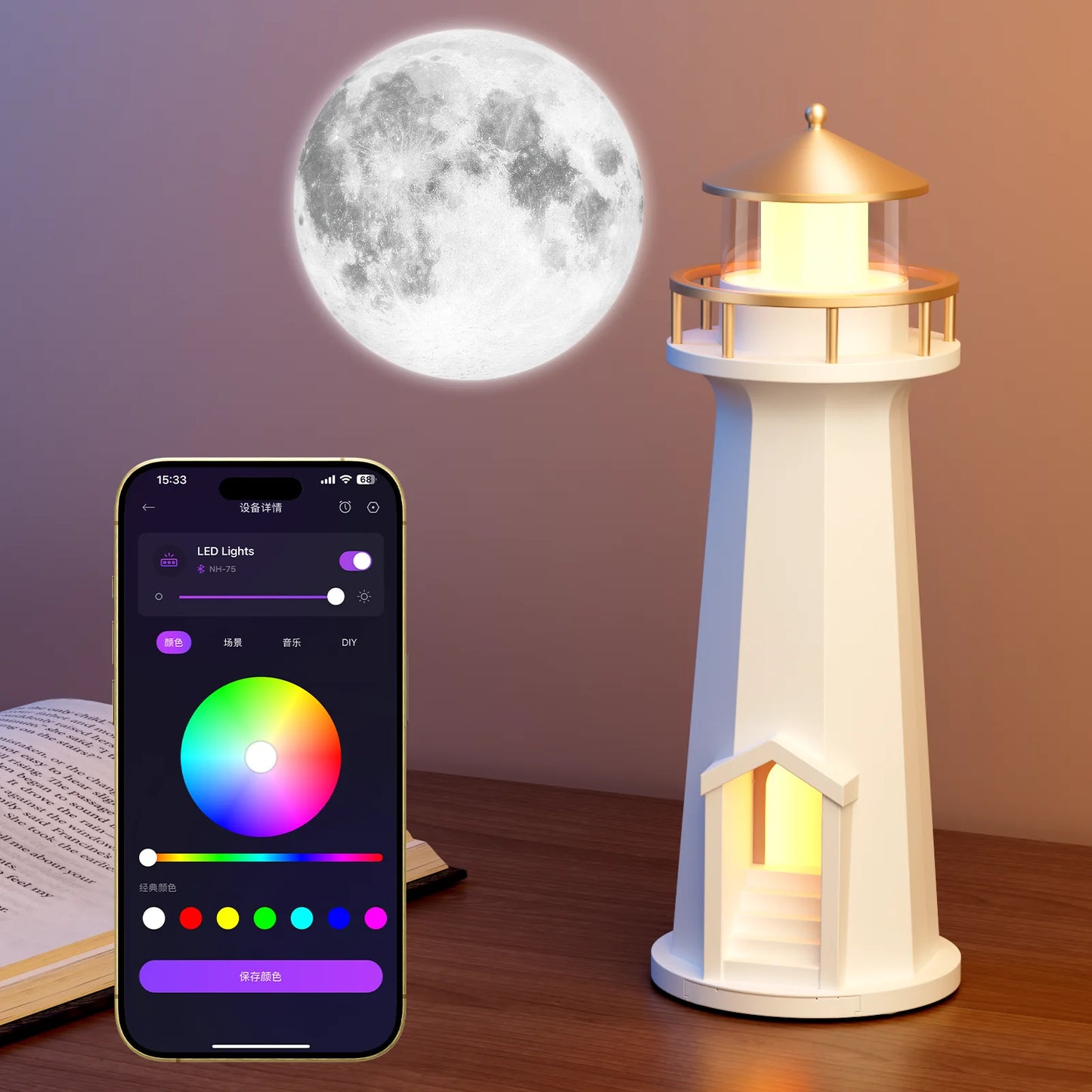 Moon Lighthouse Night Light Bluetooth Speaker Wireless Charger Bedroom Atmosphere Lamp Home Decor Moon Projector Lamp Gift