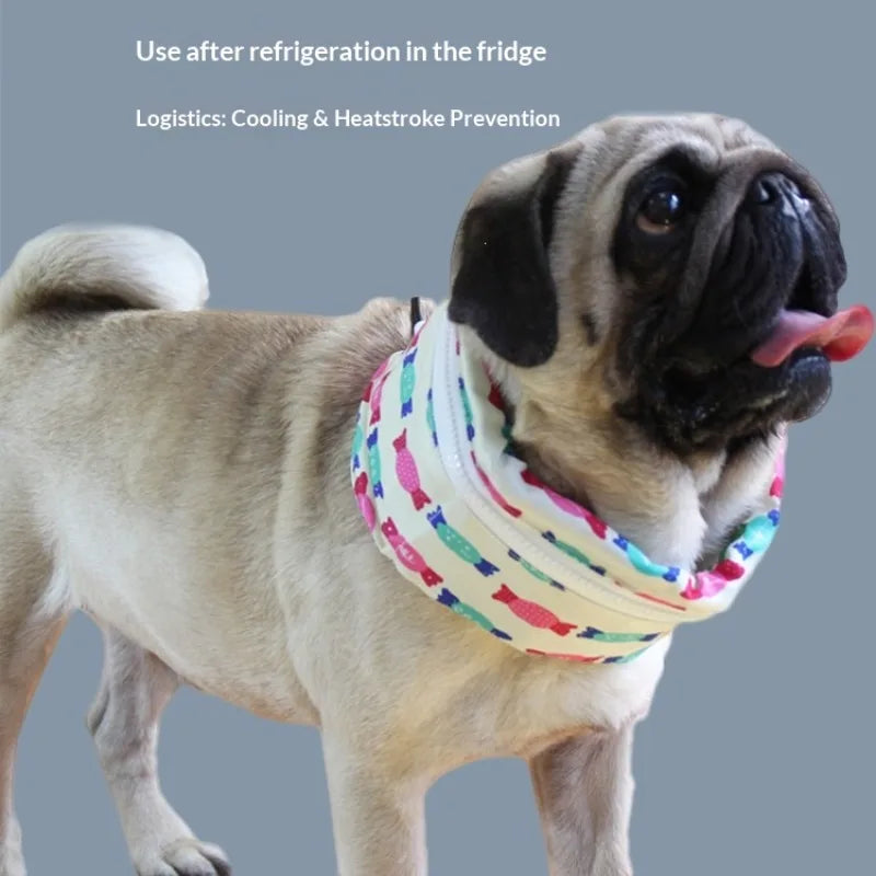 Cartoon Print Pet Cooling Neck Wrap Reusable Gel Core Breathable Cotton Zippered Detachable Summer Outdoor Heatstroke Prevention Small Dog Owners pet collars