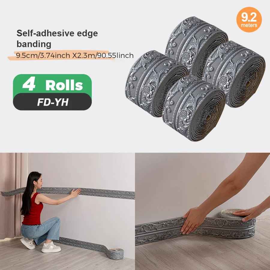 4Rolls Sxp Self-Adhesive Edge Banding Strip Foam Waistline Sticker 8mm Thikness Peel-And-Stick Suitable for all Indoor Areas