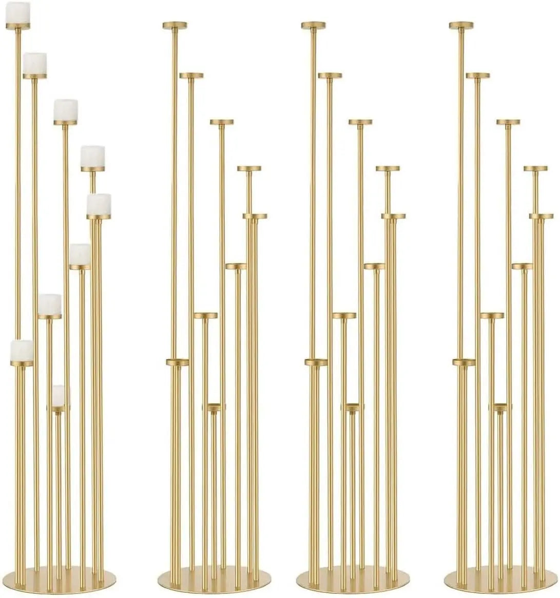 4pcs 9 Arm Candelabra Floor Candle Holders Tall Set for Wedding Aisle Decoration,Gold Candelabras for Fireplace