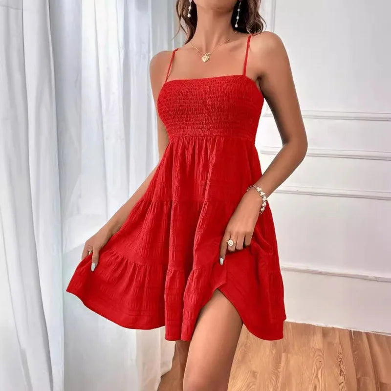 Tiered Swing Mini Dress Casual Floral Women Dress Spaghetti Strap Smocked Bust Ruffled Hem Beach Summer Vacation Outfit