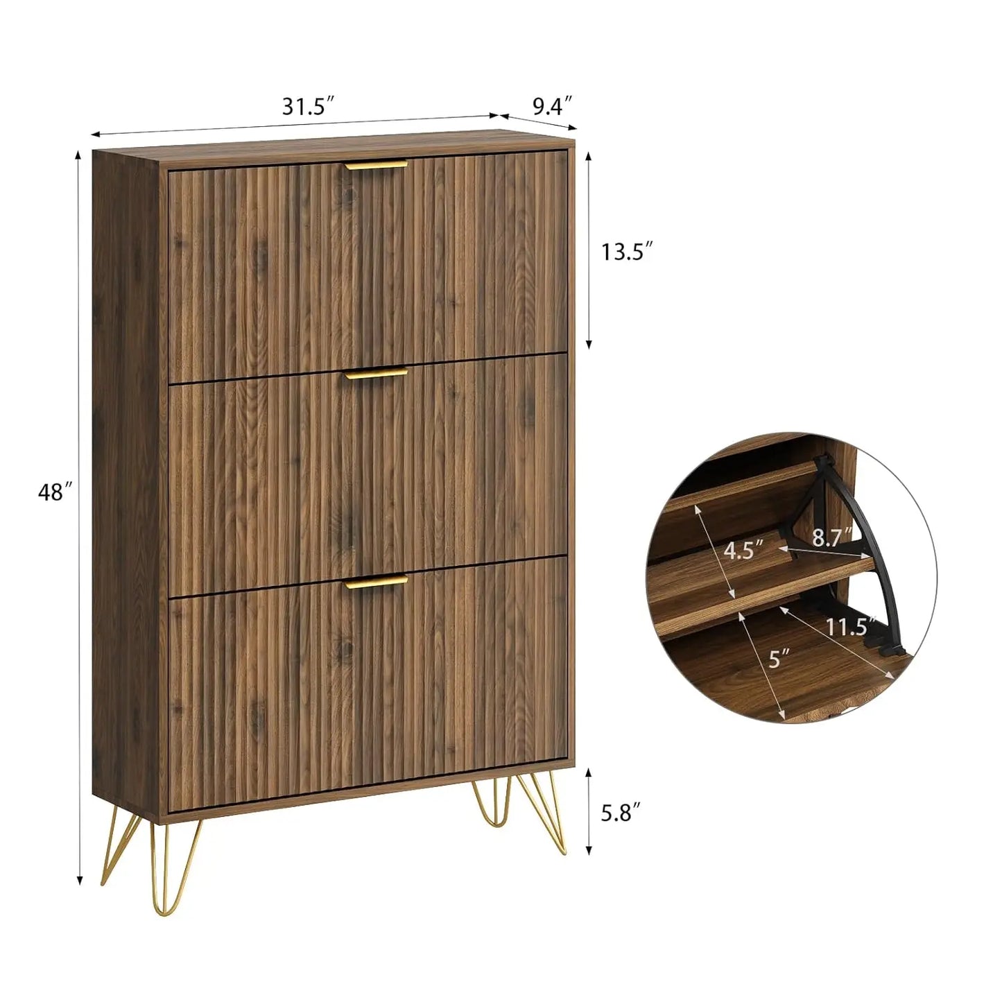 Shoe Cabinet With 3 Flip Drawers Slim Entryway Storage