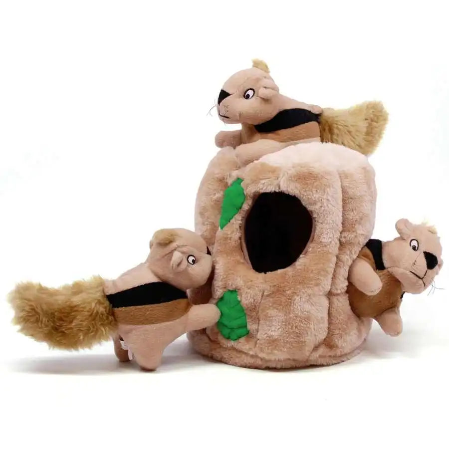 Interactive Plush Squirrel Hide And Seek Dog Toy With 5 Removable Squeaky Squirrels
