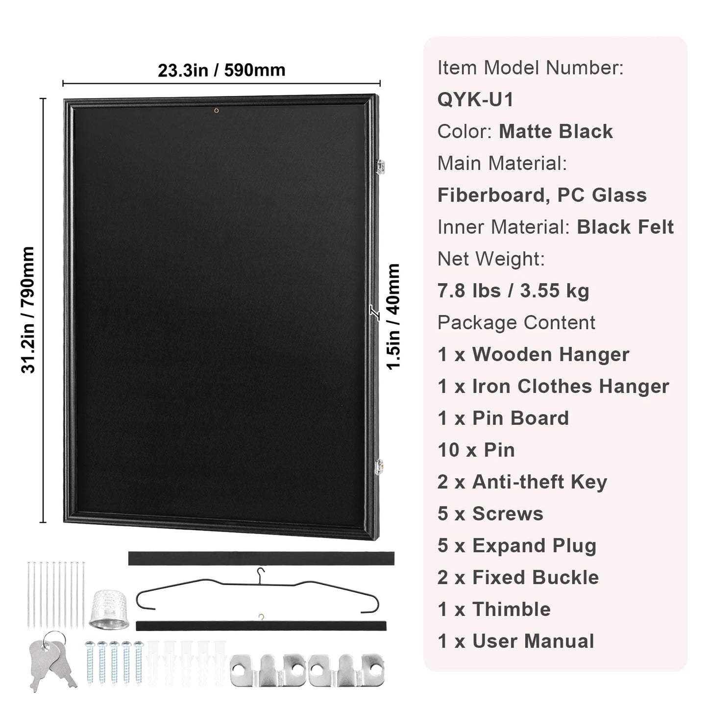 SucceBuy Jersey Display / Sports Card Display Frame Case, Large Lockable Sport Shadow Box, 98% UV Protection PC Glass & Hangers