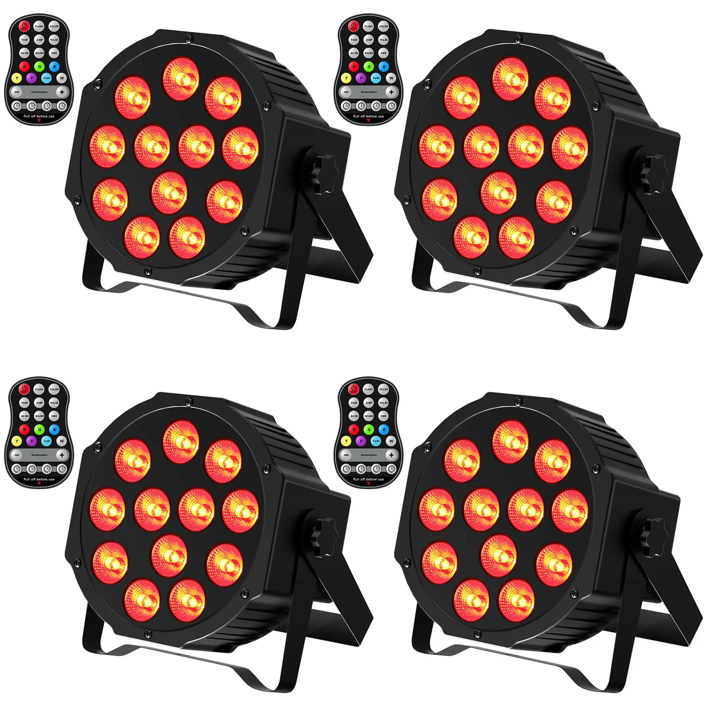 Fieryzeal 4PCS Battery LED Par Light RGBW Stage Flat Strobe Light Par Light DMX512 Effect Stage Light for DJ Disco Party Wedding