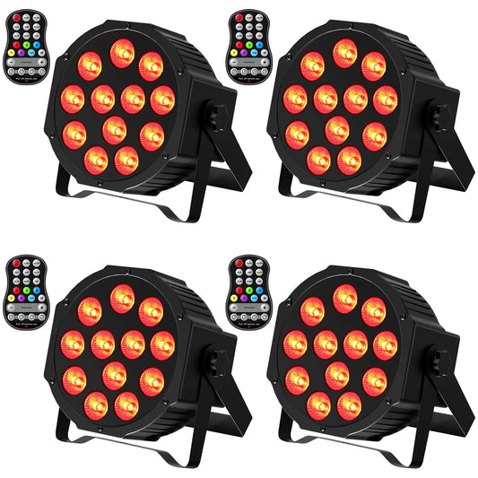 Fieryzeal 4PCS Battery LED Par Light RGBW Stage Flat Strobe Light Par Light DMX512 Effect Stage Light for DJ Disco Party Wedding