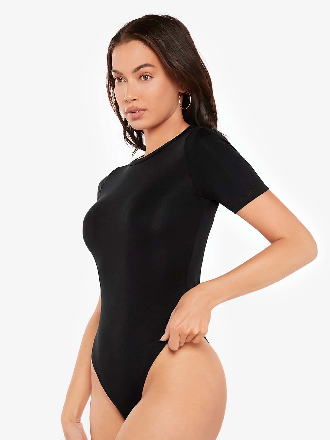 SHEIN BASICS Solid Form Fitted Bodysuit Simple Fashion Daily Casual Summer Outfit For Women
