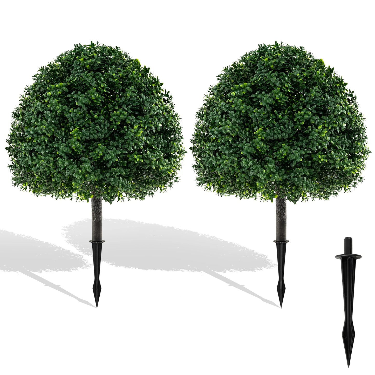 2PCS 28" Artificial Boxwood Topiary Ball Tree Set w/ Ground Spike Sun-Protective