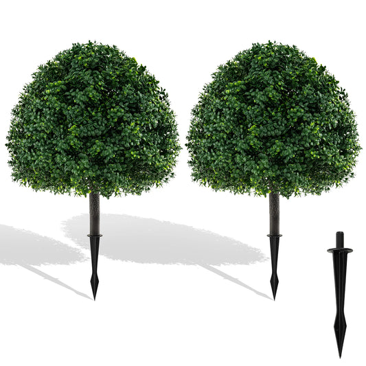 2PCS 28" Artificial Boxwood Topiary Ball Tree Set w/ Ground Spike Sun-Protective
