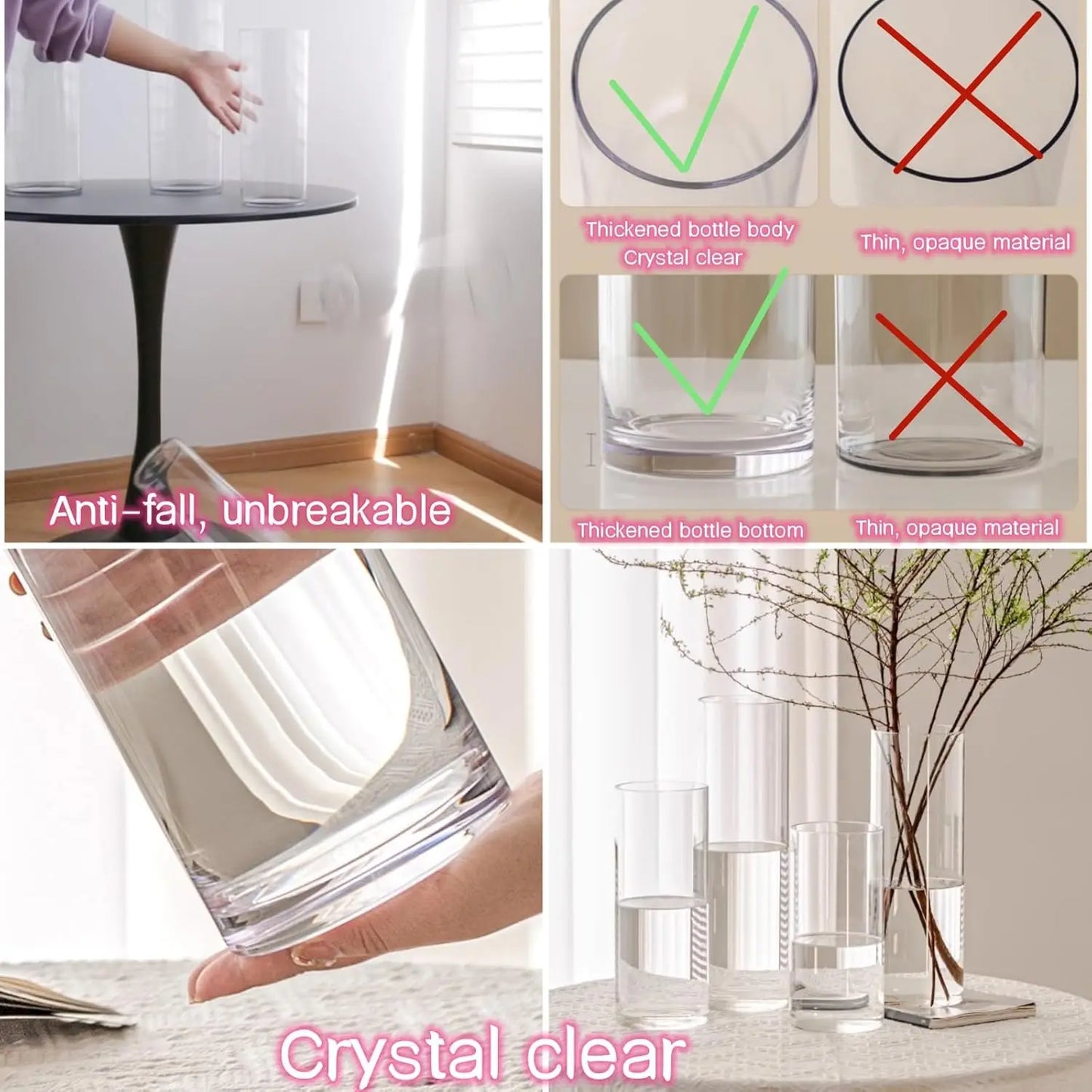 Extra Large Clear Acrylic Cylinder Vase, 20 in Tall Unbreakable Hurricane Flower Vases for Home Decor (3 Sizes + Holder)